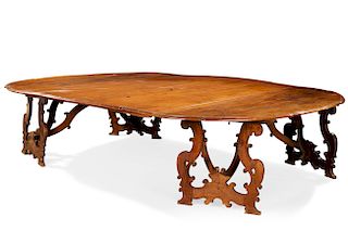 Spanish Baroque style inlaid walnut dining table