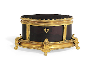 Continental gilt bronze and ruby glass table box