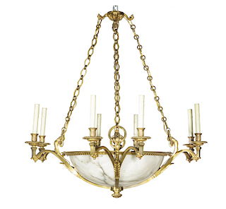 French gilt bronze and alabaster hanging lantern
