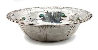 A Navajo Silver and Turquoise Bowl, Edison Begay Diameter 9 1/8 inches.