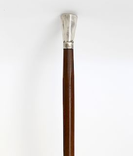 Antique Silver Paneled Knob Walking Stick
