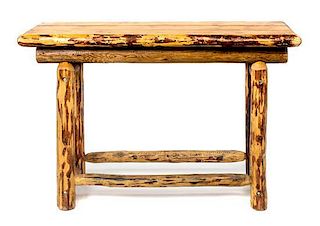 An Old Hickory Style Console Table Height of table 31 3/4 x width 48 1/2 x depth 18 inches.