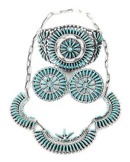 A Zuni Three Piece Set, Ed and Jeannie Vicenti Length of necklace 14 inches.