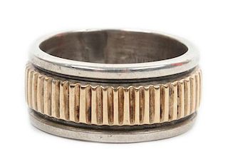 A Navajo Sterling Silver and 14 Karat Yellow Gold Ring, Bruce Morgan