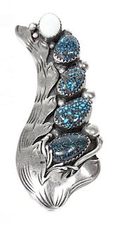 A Southwestern Style Silver and Turquoise Five Stone Ring Length 2 3/4 inches.