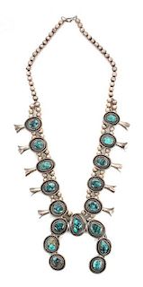 A Navajo Squash Blossom Necklace Length 24 inches; naja 3 inches.