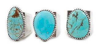 Three Silver and Turquoise Rings