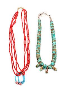 Two Santo Domingo Necklaces Length of first 26 inches, joclas 2 1/2 inches.