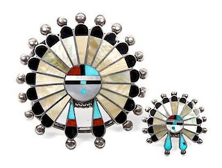 A Zuni Channel Inlay Bracelet and Ring Set Length of bracelet 5 1/2 x opening 1 1/4 x width 3 1/2 inches.