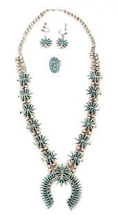 A Zuni Petit Point Three Piece Set Length of necklace 24 inches, naja 2 inches.