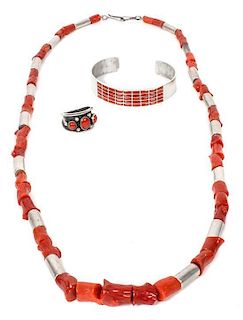 Three Southwestern Style Jewelry Articles Length of necklace 28 inches.