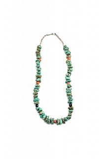 A Southwestern Turquoise Nugget Necklace Length 30 inches.