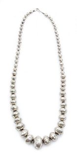 A Navajo Silver Bead Necklace Length 22 inches.