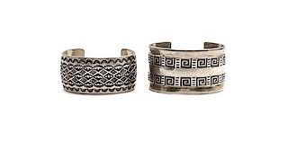 Two Navajo Stamped Silver Bracelets
