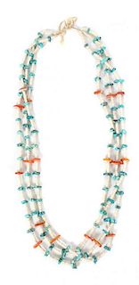 A Santo Domingo Turquoise, Shell and Spinney Oyster Necklace Length 32 inches.