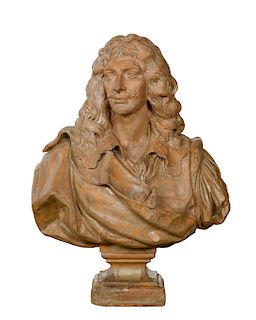 A large French terracotta bust of Moliere