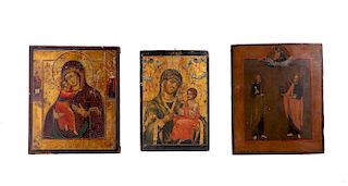 Three Russian icons: Mother of God;  Peter,  Paul