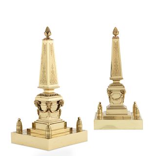 A pair of Continental gilt bronze obelisks