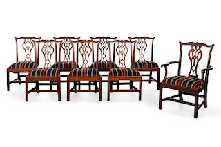 A set of eight Chippendale mahogany dining chairs