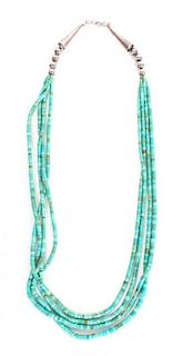 A Turquoise Heishi Bead Necklace Length 21 inches.