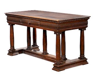 A French Renaissance Revival walnut library table