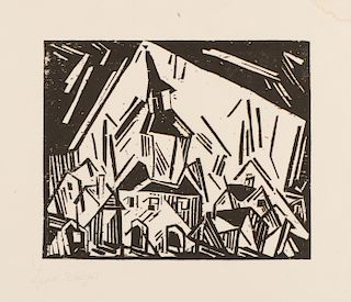 Lyonel Feininger (1871-1956) "Town Hall" Woodcut