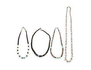 A Group of Four Southwestern Necklaces Length of first 28 inches.