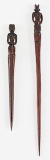 Two Fang Staff Figural Carved Pins
