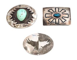 Three Overlay Style Southwestern Belt Buckles Height of first 3 x width 2 inches for a 1 1/2 belt.