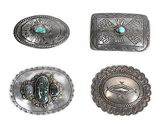 Three Southwestern Turquoise and Silver Belt Buckles Height of first 2 x 2 7/8 inches for a 1 1/4 inch belt.
