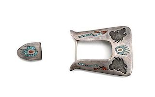 A Southwestern Buckle and Tip Height of buckle 2 5/8 x 2 inches for a 1 inch ranger belt.