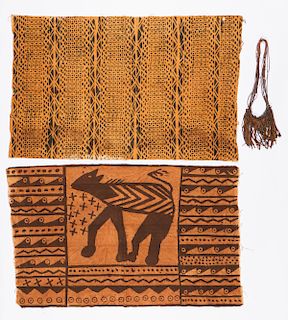 Two African Textiles and a Leather and Metal Pectoral