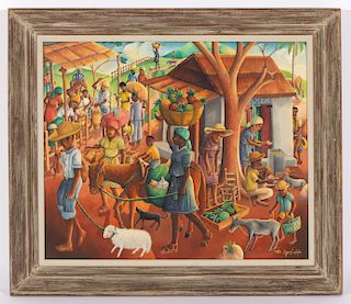 Wilson Bigaud (Haitian, 1931-2010) Village Market, 1957