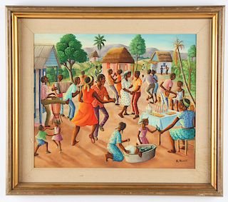 A. Normil (Haitian, 20th Century) "Village Scene"