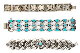 Four Mexican Silver Bracelets Length of longest 8 inches.