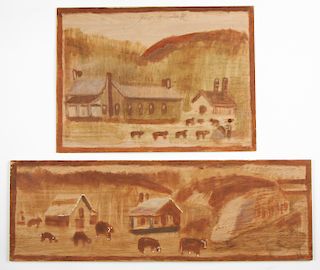 Jimmy Lee Sudduth (1910-2007) Two Paintings of Farm Scenes