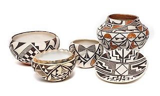 Five Acoma Pottery Articles Height of tallest 7 x 7 1/2 inches.