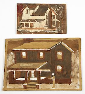 Jimmy Lee Sudduth (1910-2007) Two Paintings of Houses