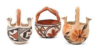 Three Acoma Pueblo Pottery Baskets Height of tallest 5 inches.