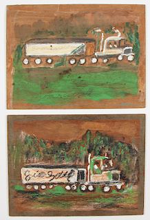 Jimmy Lee Sudduth (1910-2007) Two Paintings of Trucks