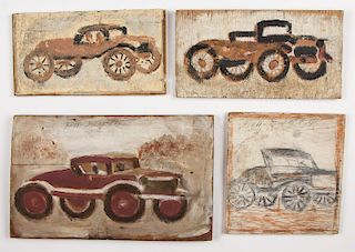 Jimmy Lee Sudduth (1910-2007) Four Paintings of Automobiles
