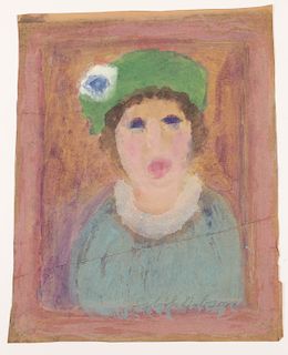Sybil Gibson (1908-1995) "Woman in Green Hat" 22.5 x 17"
