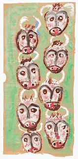 Sybil Gibson (1908-1995) "Eight Horned Faces," 36'' x 17"'