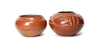 Two Santa Clara Redware Pots Height of largest 7 x diameter 10 inches.