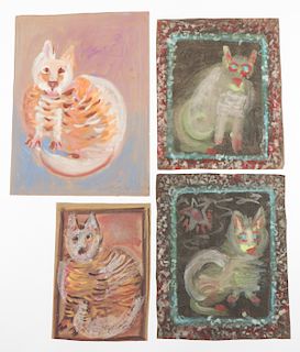Sybil Gibson (1908-1995) Group of Four Paintings of Cats.  24 3/4" x 18" (largest)
