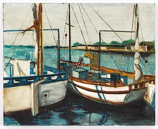 Nina F. Martino  (American, b. 1952) "Boats at Dock, NJ"