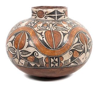 A Southwestern Style Pottery Storage Jar Height 12 x diameter 14 inches.