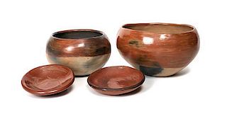 Four Southwestern Polished Redware Pottery Vessels Height of largest 5 1/2 x 8 1/4 inches.