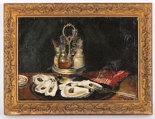 American School (19th c.) Oysters Painting