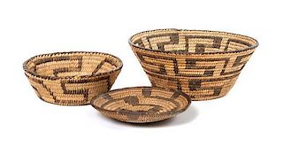 Three Pima Baskets Diameter of largest 7 inches.